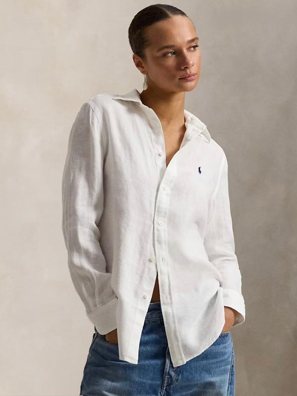 חולצת פשתן לבנה מכופתרת POLO